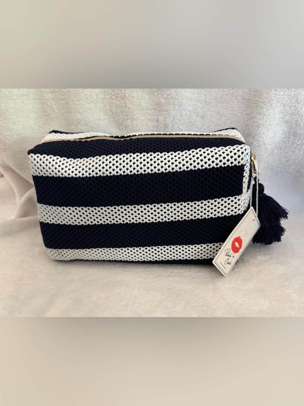 Striped Black & White Cosmetic Pouch with Tassel
